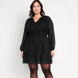 Old Navy Black Jack Skater Style Black silver Metallic Event Holiday Dress MT 5